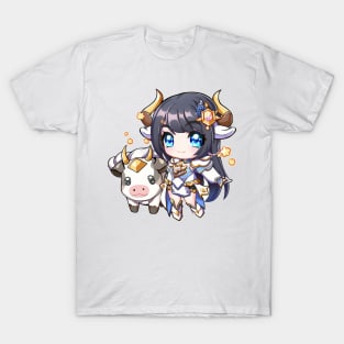 Taurus the Bull Chibi Zodiac Anime Girl T-Shirt